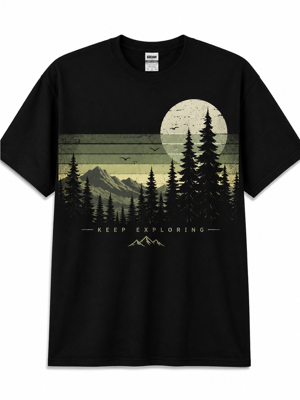 Gildan Black Tee with Green Vintage Mountain Graphic